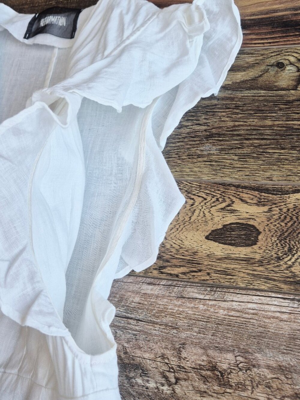 Reformation Linen Ruffle Sleeveless Deep V-Neck Midi Dress Button-Front Pocket - Picture 9 of 15